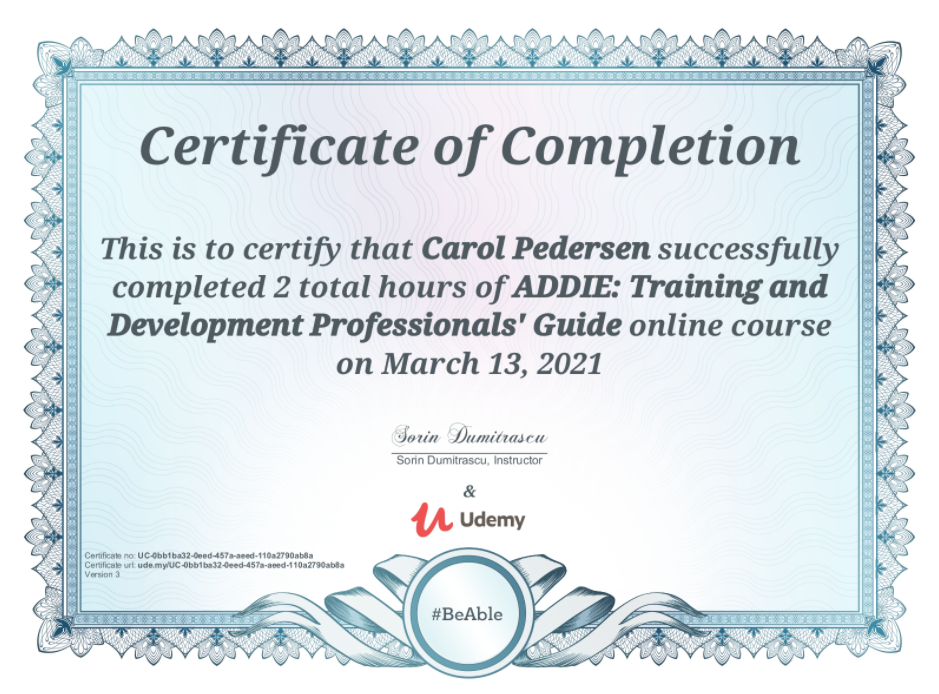 ADDIE Course Certificate