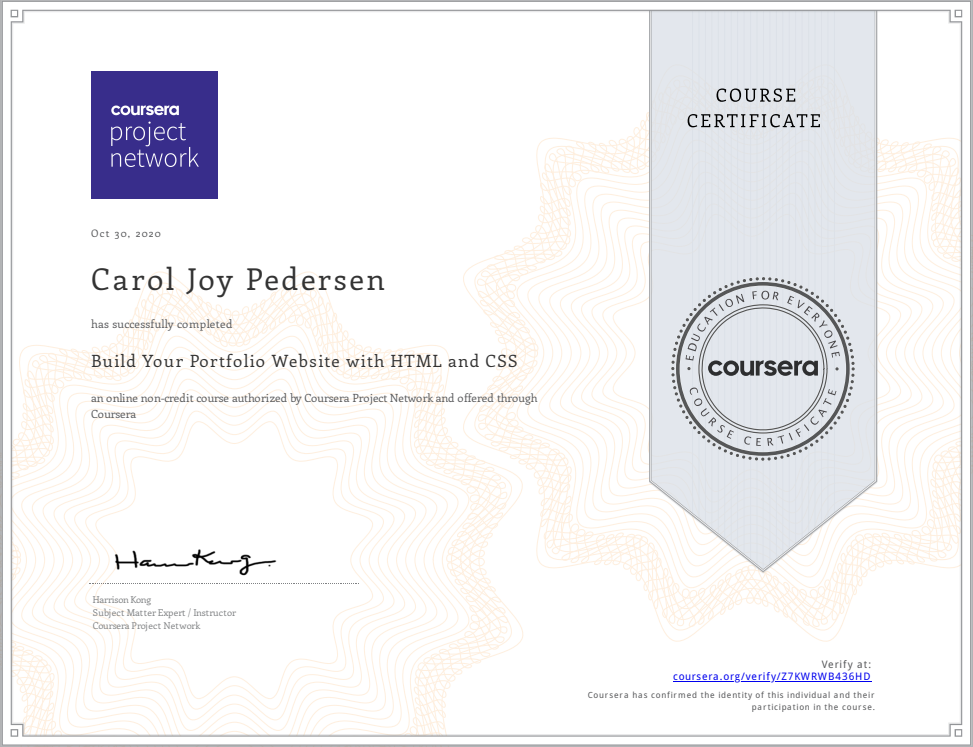 Build a Portfolio Website with HTML and CSS Guided Project Certificate