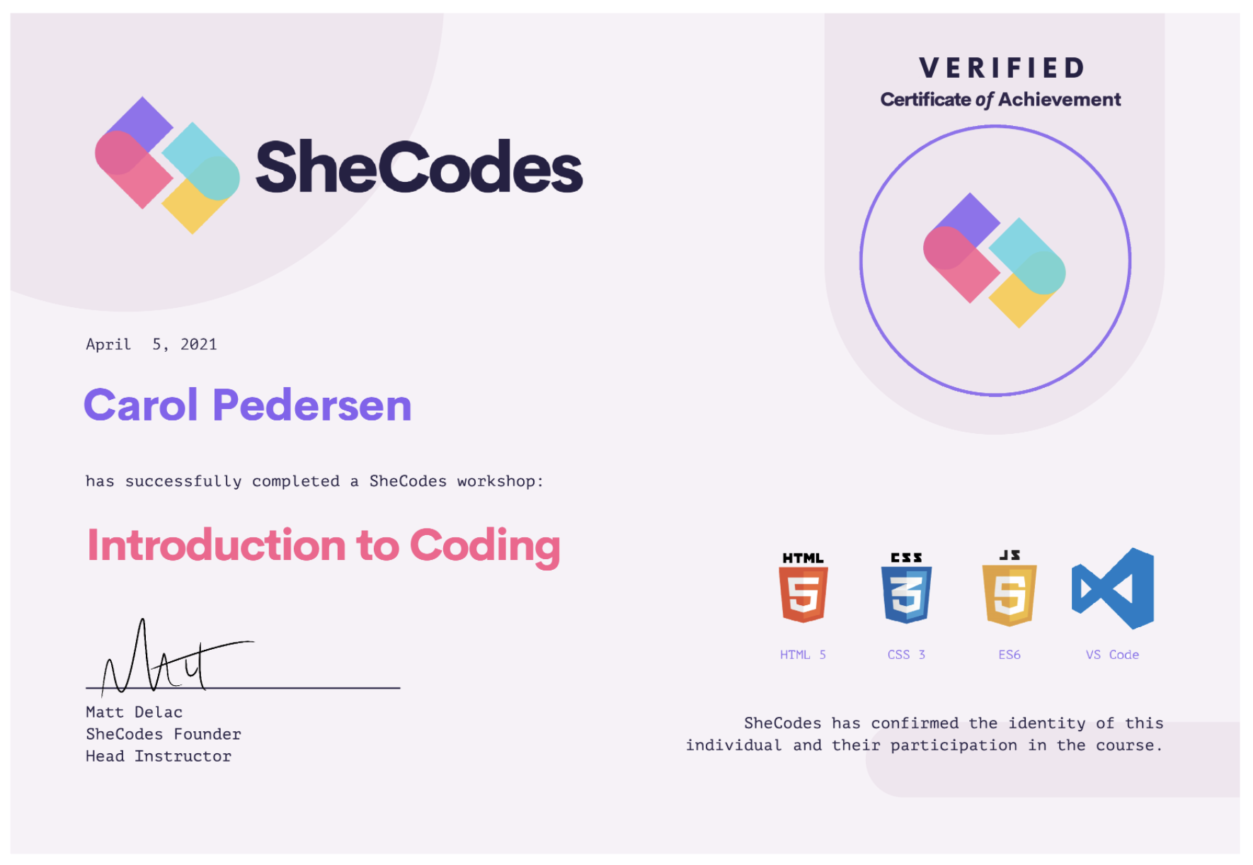 Introduction to Coding Certificate