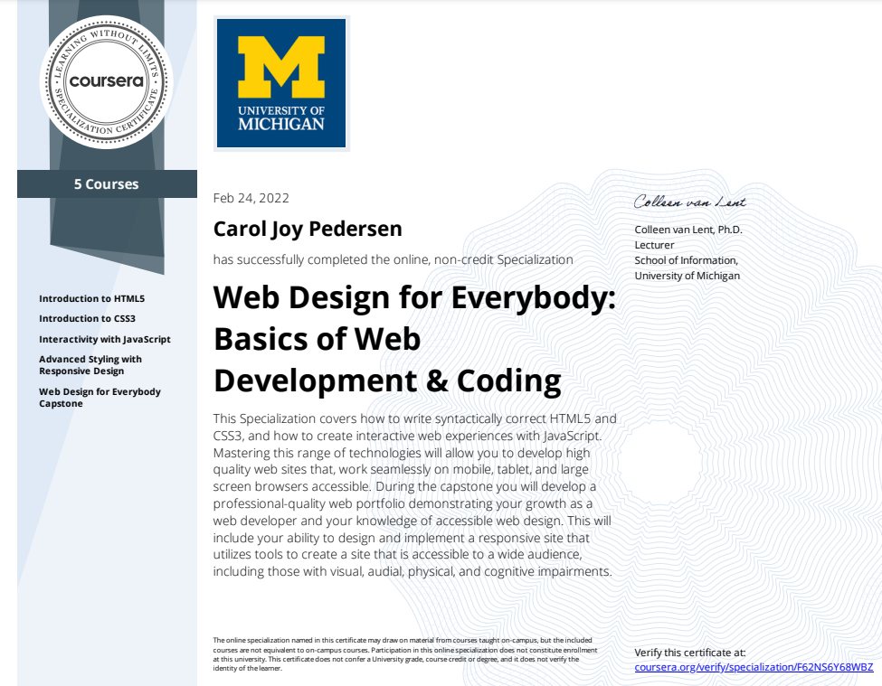 Web Development for Everybody Capstone Certificate